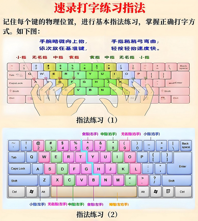 标准键盘指法十指分区示意图